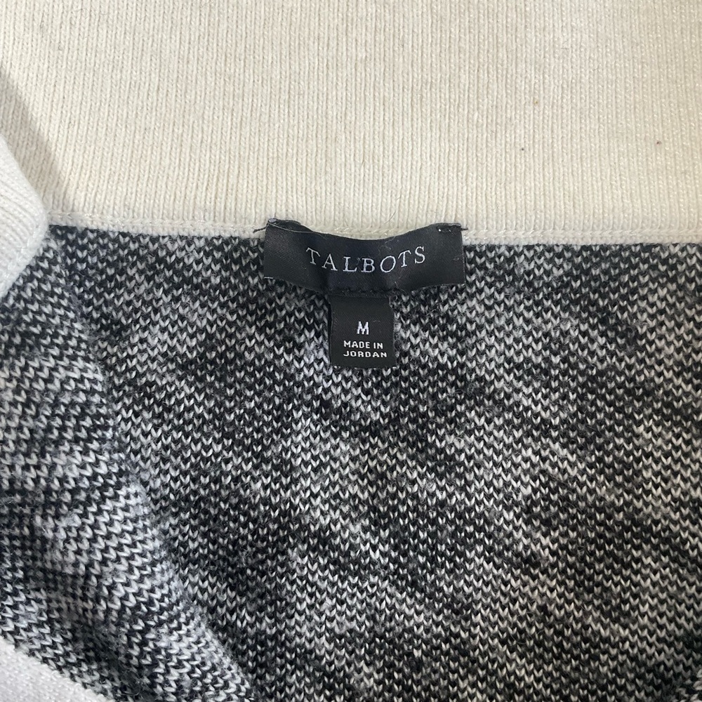 Talbots Women's size Medium Black White Houndstooth Quarter Zip Sweater - Picture 10 of 12